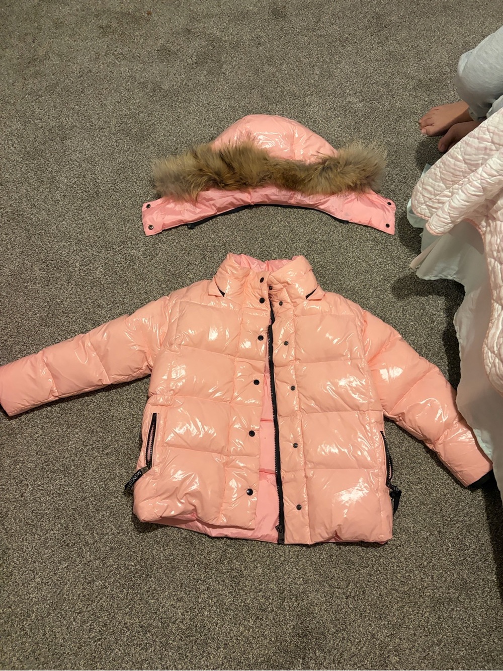 SUPER RARE MONCLER Pink Hooded Puffer Jacket with Black Trim